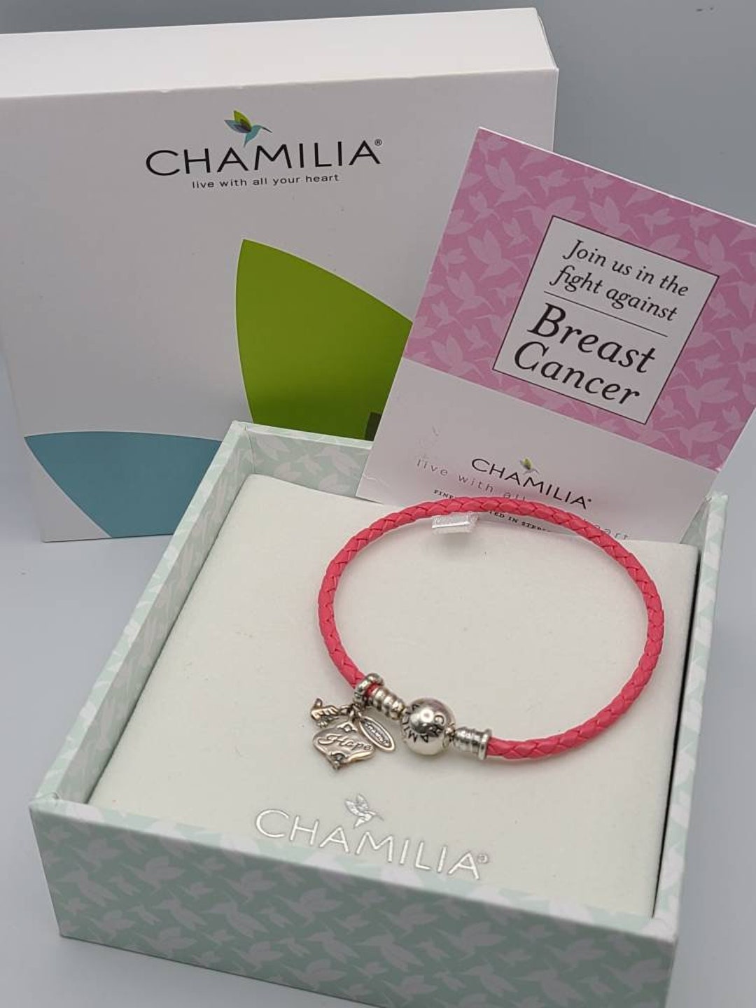 Ánimo Gran cantidad de Faceta Chamilia Breast Cancer Charm Bracelet 925 Silver Pink Leather - Etsy España