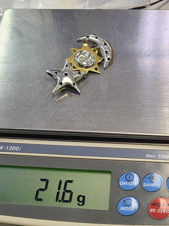 Vintage Sun Moon and Star Brooch: 925 Sterling Si… - image 5