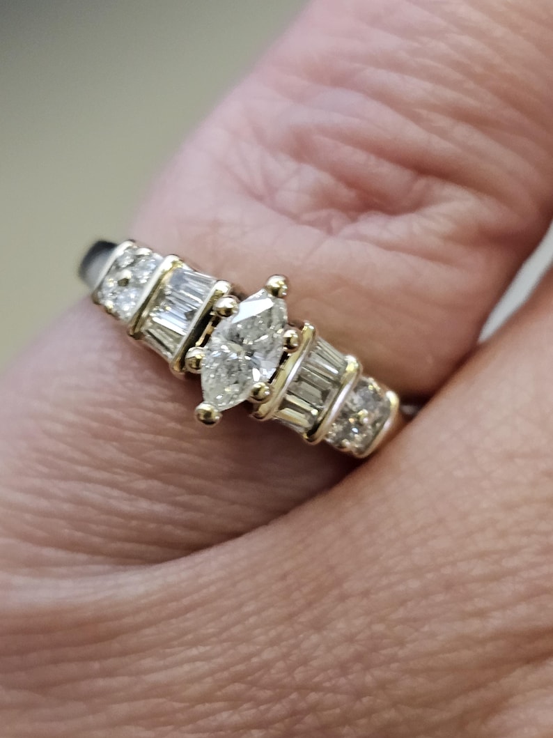 Vintage 14k Yellow Gold Marquise Diamond Engagement Ring - Size 5.75 ...