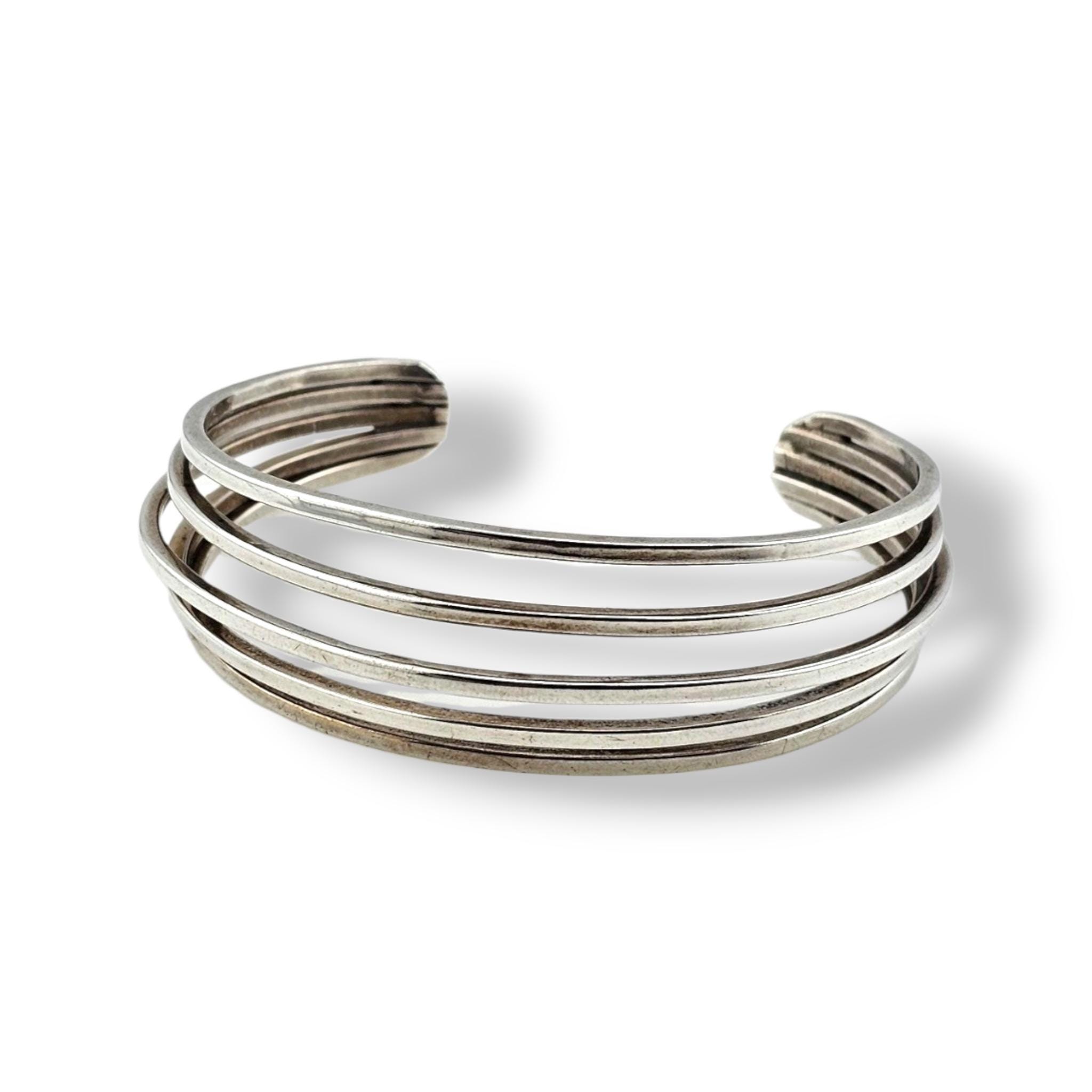 Vintage Mexican Modernist Cuff Bracelet - 925 Sterling Silver