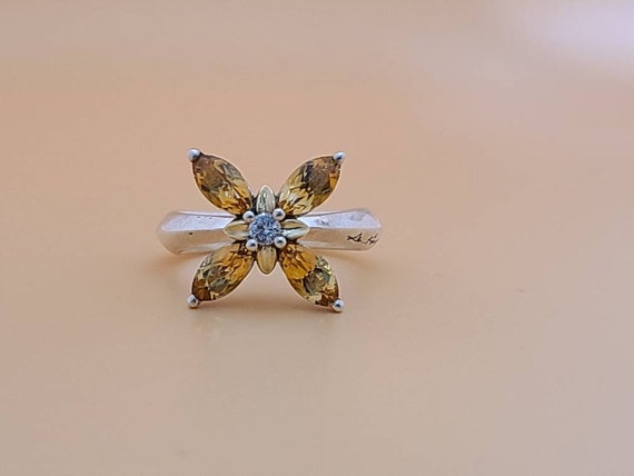 Ann King Citrine Flower Ring, 925 Sterling Silver… - image 2