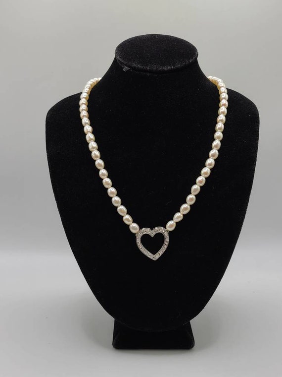 Freshwater Pearl Necklace, 925 Silver Heart Neckl… - image 9
