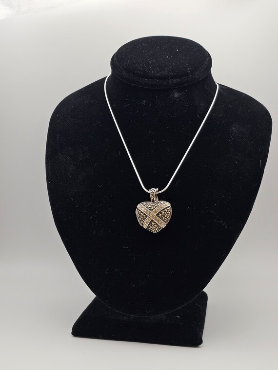 Cubic Zirconia and Marcasite Heart Locket Necklac… - image 3