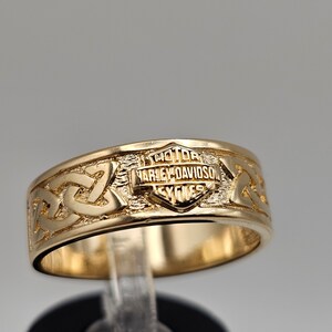 Licensed Harley Davidson Ring, 10k Gold, Celtic Design, Harley Motorcycle Ring, 7mm, Size 8, Wedding Band, Vintage Estate Jewelry, w#3678