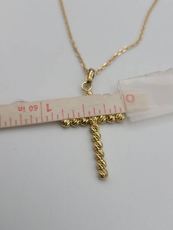 Gold Bead Cross Necklace, 14kt Yellow Gold, Vinta… - image 9