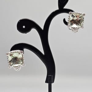 Vintage Judith Ripka 925 Sterling Silver Green Amethyst Earrings - Diamonique CZ Accents - Estate Jewelry
