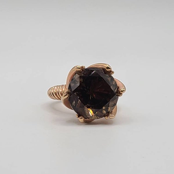 Designer Ellen Himic Smoky Quartz Ring, 925 Silver with 18k Rose gold Vermeil Swirl Smoky Quartz Ring Size 6 Item w#2002