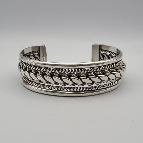 Tahe Braided Cuff Bracelet, Sterling Silver, Native American Navajo Jewelry, Vintage Estate Jewelry, Artisan Signed Tahe,  Item w#2695