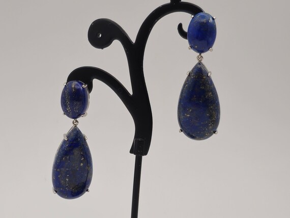 Lapis Lazuli Teardrop Earrings, 925 Silver, Lapis… - image 6