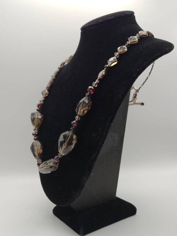 Smoky Quartz and Garnet Necklace, 925 Silver, Chu… - image 3