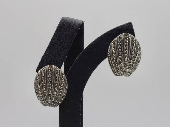 Vintage Marcasite Earrings: 925 Sterling Silver -… - image 1