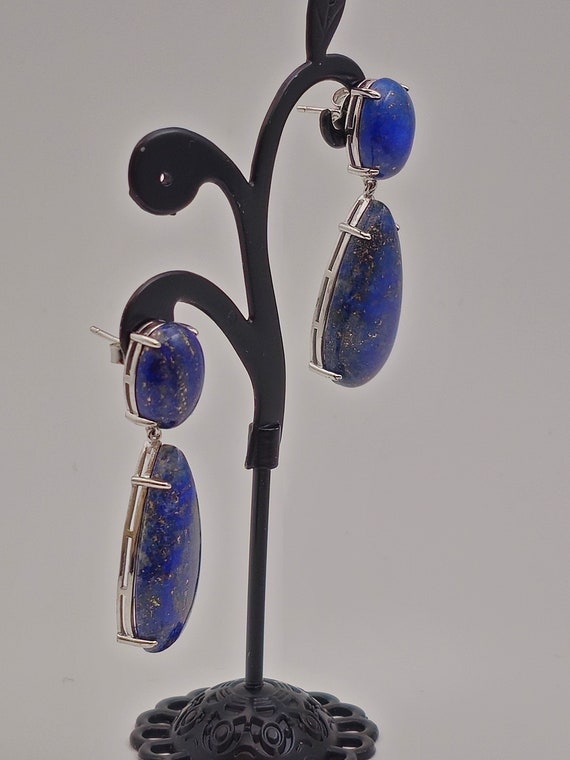 Lapis Lazuli Teardrop Earrings, 925 Silver, Lapis… - image 5