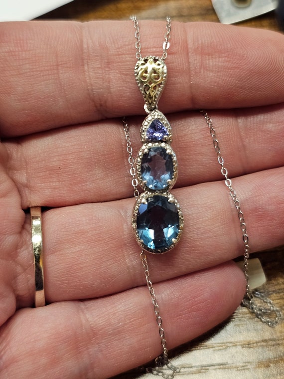 Iolite and Topaz Necklace, 925 Silver, .14ct. Iol… - image 2