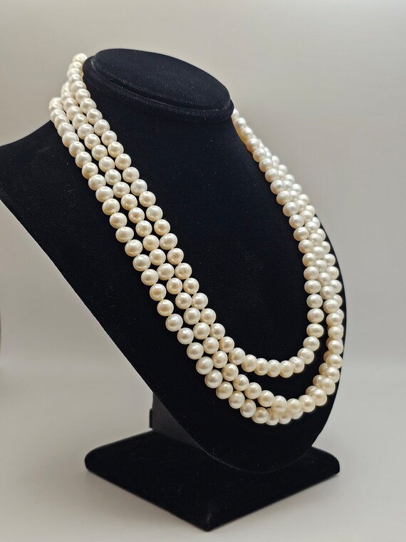 Multi-Strand Pearl Necklace, 925 Silver, Triple S… - image 2