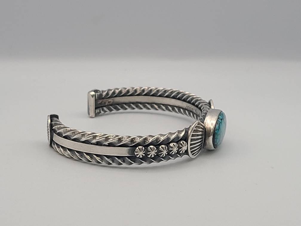 Vintage Sterling Silver Navajo Turquoise Cuff Bracelet - Native