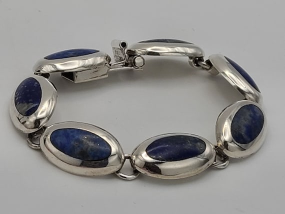 Lapis Lazuli Panel Bracelet, 925 Silver Inlay Lap… - image 1