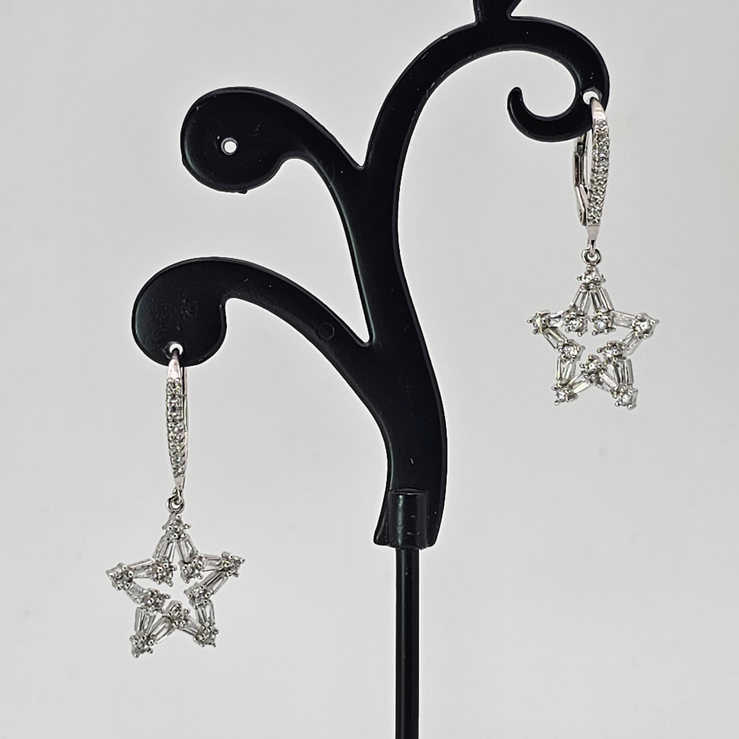 Cubic Zirconia Star Earrings, 925 Silver, Open Star Earrings