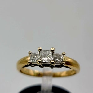 Vintage Diamond Engagement Ring in 14kt Yellow Gold, 3 stone Ring, .40ct. t.w. Princess Cut Diamond, Color H-I Clarity SI2, Size 6.5, w#2318