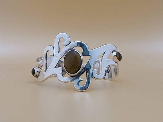 Tiger's Eye Bracelet, 925 Silver, Modernist Brace… - image 2