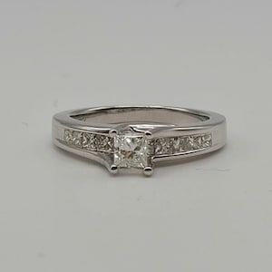 Vintage 14k White Gold Princess Cut Diamond Engagement Ring, 1.12 CTW Natural Diamonds, Estate Jewelry, Size 6.5, w#3303