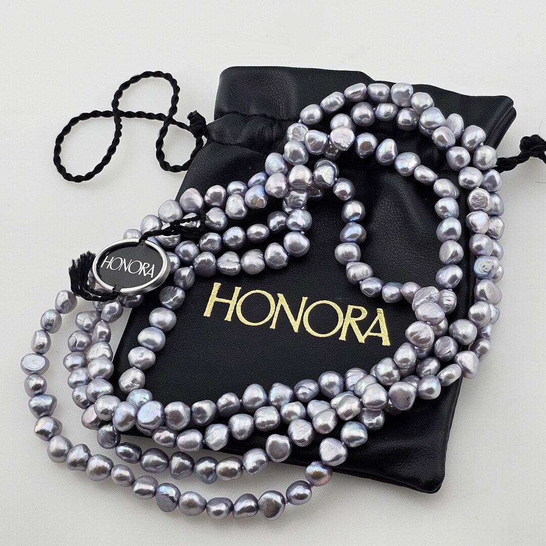 Designer Honora Semi Knotted Blushed Grey Pearl Necklace 925