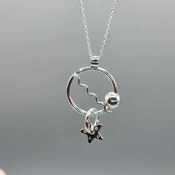 Cosmic Star and Planet Necklace, 925 Silver Vinta… - image 2