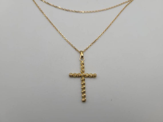 Gold Bead Cross Necklace, 14kt Yellow Gold, Vinta… - image 1