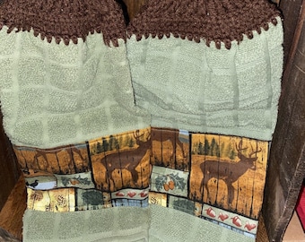 Cabin Wildlife "2 Pcs Set" Cabin Life Tea Towels Brown Top