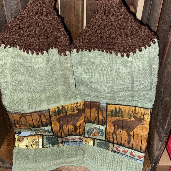 Cabin Wildlife "2 Pcs Set" Cabin Life Tea Towels Brown Top