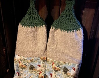 Country Chickens &quot;2Pcs Set&quot; Tea Towels Tan Towel Green Top