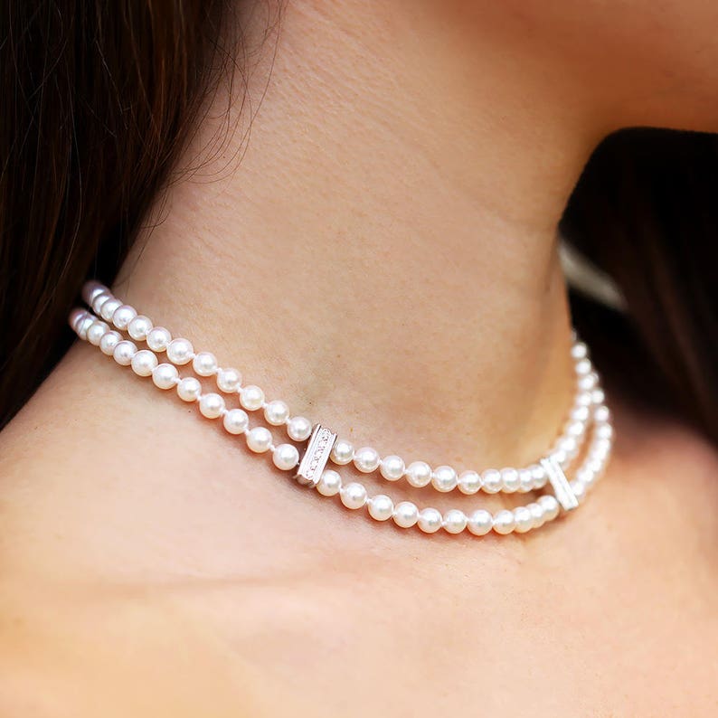 Mikimoto Pearl Double Strand Diamond Necklace 14 Choker w/ Etsy