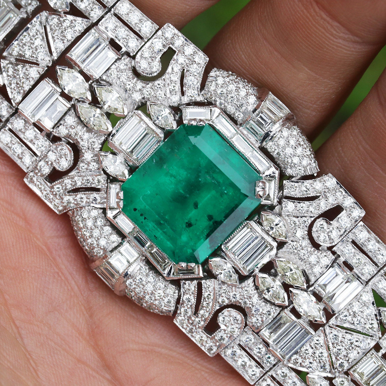 Certified Colombian Emerald Art Deco Bracelet with Diamonds | Etsy