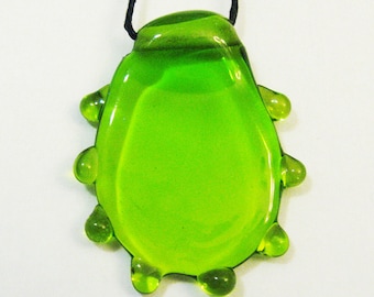 Glass Pendant - Jewellery Glass Handmade Linen Nature Cactus Amoeba Nature Dew Leaf Plant Biology