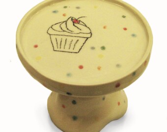 Cupcake Platter - Ceramic Dessert Serving Fun Party Chocolate Candy Cheese Snack Dish Drawing Small Special Occasion