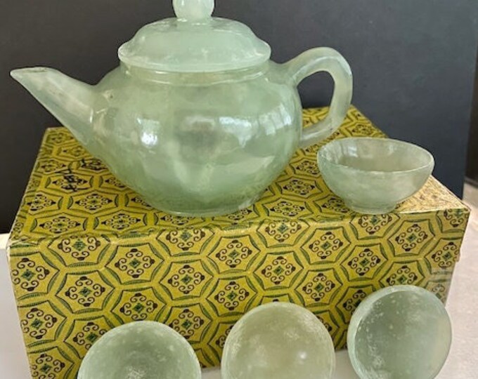 Vintage Fine Hand Carved Miniature Jade Tea Set Boxed From Etsy
