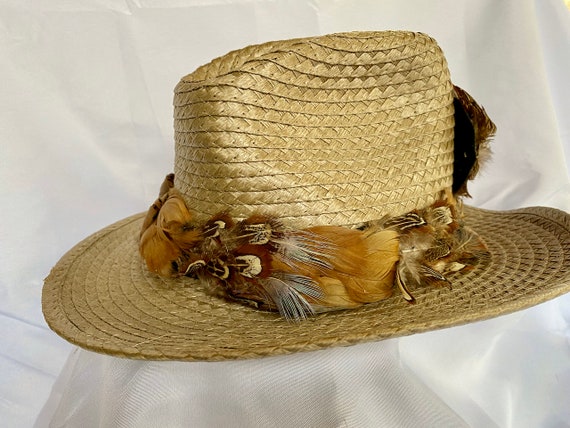 Vintage Pheasant Feather and Straw Hat - Western … - image 4