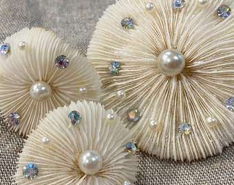 Vintage White Coral Earrings and Brooch Jewelry Set