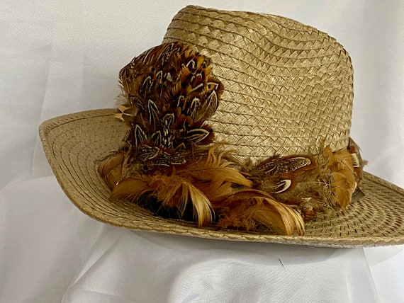 Vintage Pheasant Feather and Straw Hat - Western … - image 7