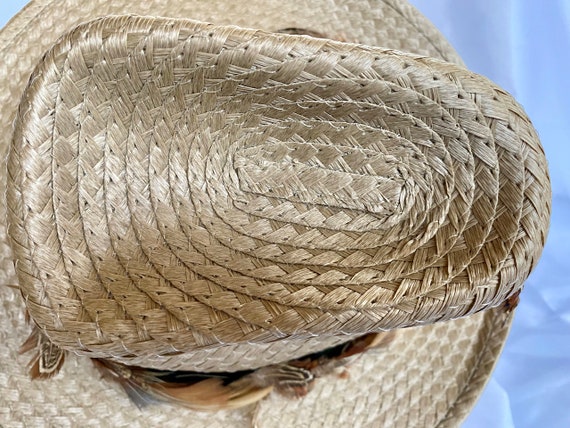 Vintage Pheasant Feather and Straw Hat - Western … - image 5
