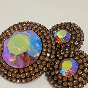 Signed  WEISS Jewelry Demi Parure JAPANNED Black Pink Orange Earrings and Brooch Set