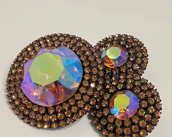 Signed  WEISS Jewelry Demi Parure JAPANNED Black Pink Orange Earrings and Brooch Set