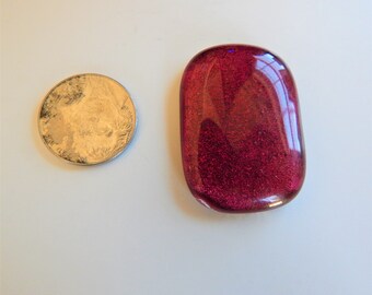Ruby Pink Transparent Glass Cabochon / Fused Glass / Silver Dichroic Glass / Pendant Cabochon