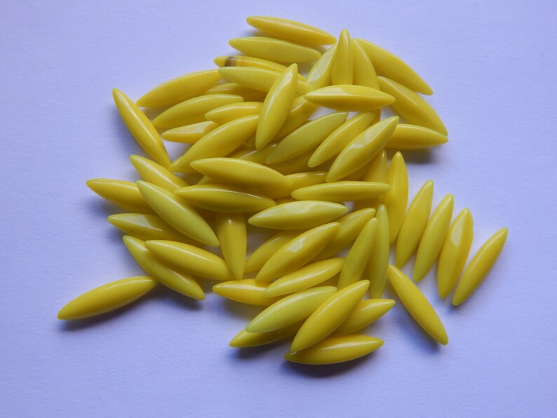 Vintage Glass Beads 1920's No Holes Cabochons 1/8 x 5/8 60Pcs. Lemon Yellow image 1