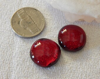 Christmas Red Dichroic Glass Cabs/ Earring Cabs/ Fused Glass Cabs