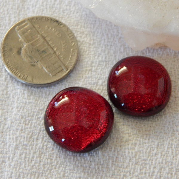 Christmas Red Dichroic Glass Cabs/ Earring Cabs/ Fused Glass Cabs