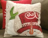 Snowman Pillow, Red Top Hat, Christmas Pillow, Red Top Hat, Whimsical, Hand-painted, Handmade, Pillow Cover