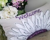 Window Seat Cushion, Purple Flowers, Farmhouse Bench Pillows, Sunflower Room Decor, Long Lumbar, Handpainted, Porch Pillow Cover