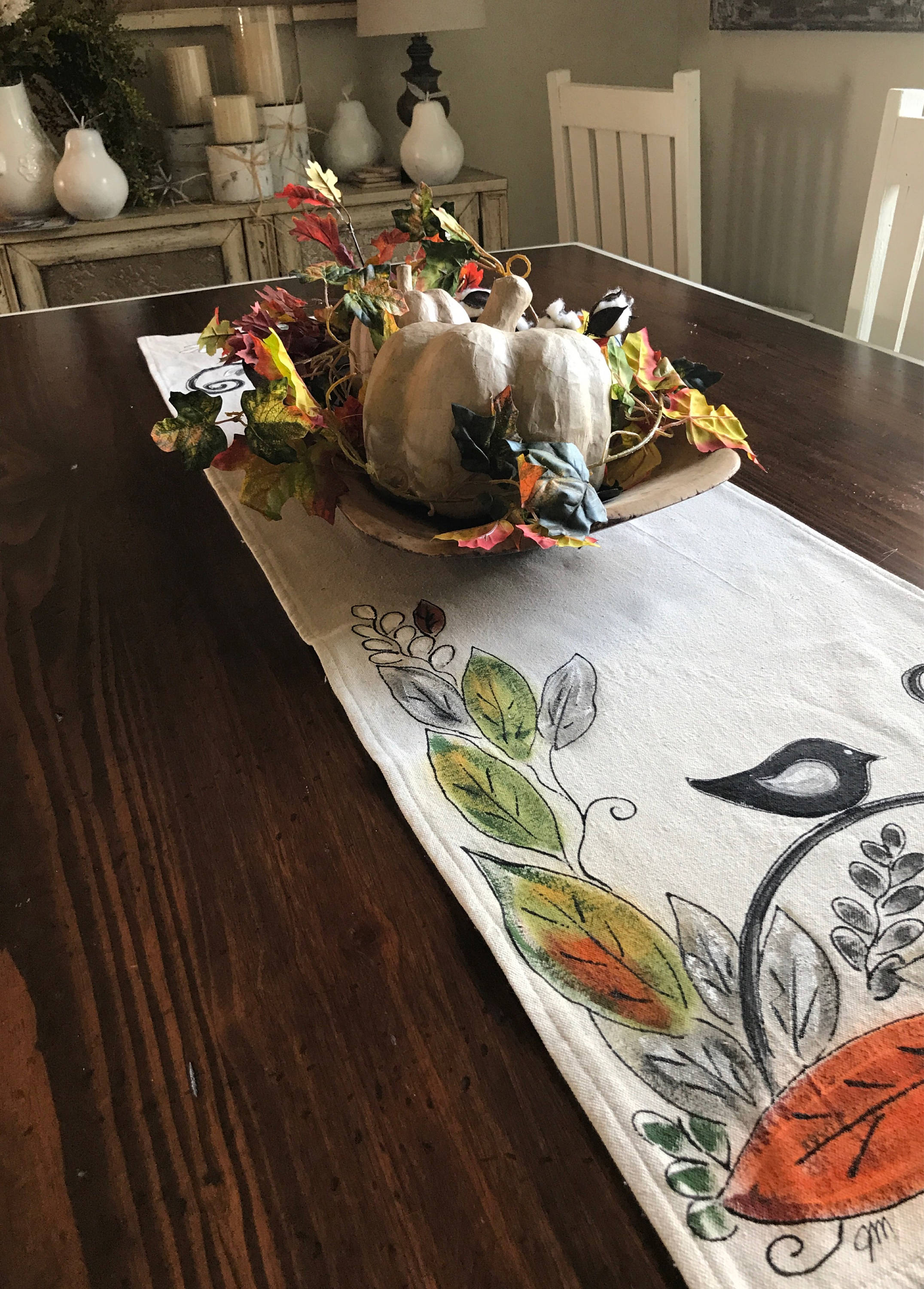 Fall Leaves, Fall Table Runner, Autumn Decor, Kitchen Linens, Black ...