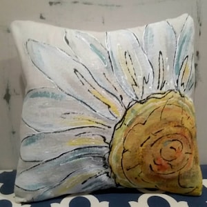 Large Side Daisy Hand-painted Pillow Cover