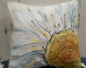 Large Side Daisy Hand-painted Pillow Cover